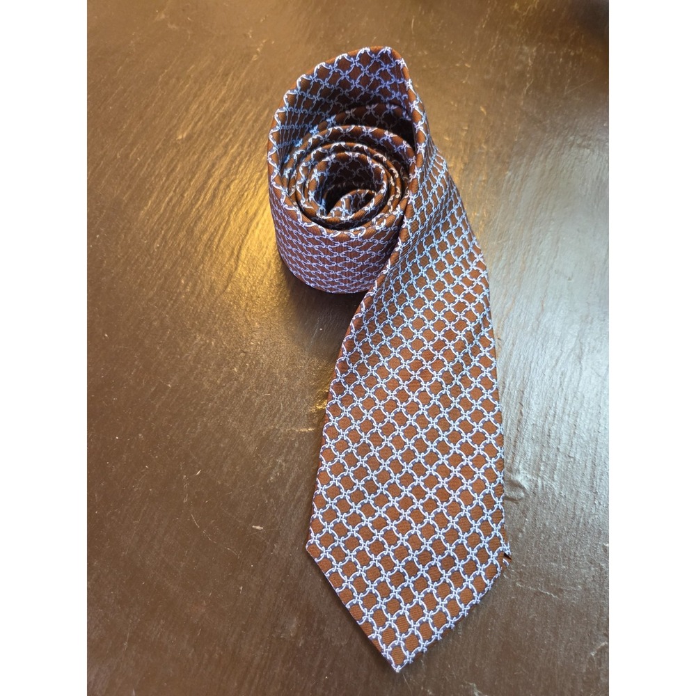 Brooks Brothers Makers Mens 100% Italian Silk Tie Made USA Brown/Blue/White NEW!